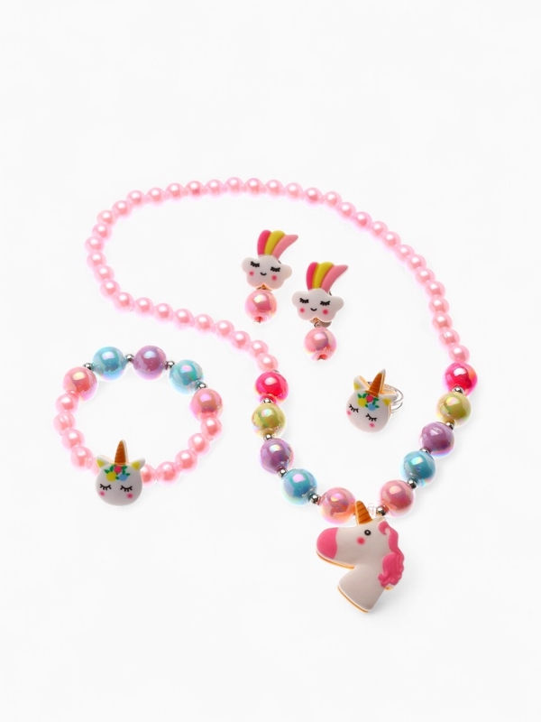 Набор детский Набор детский "Выбражулька" единорог 4 пр-та: кулон, браслет, кольцо, клипсы цв. разноц