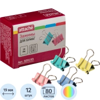 Зажимы для бумаг цветные 19мм 12шт/уп Attache, в картонной коробке