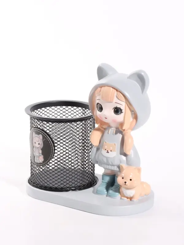 Фигура - карандашница&laquo;Девочка с лисой&raquo; полистоун, 14.5&times;8&times;14.5 см