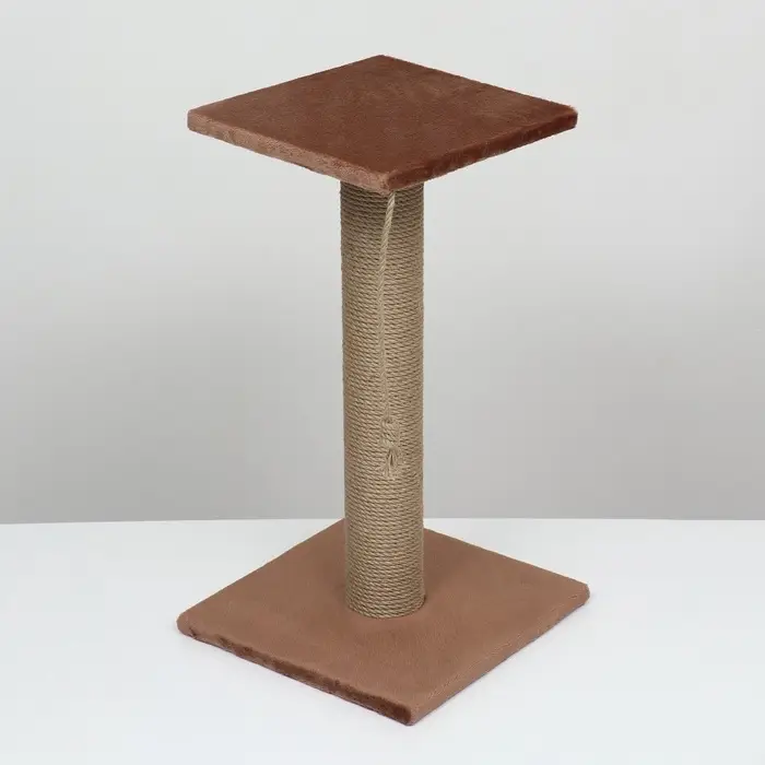 Когтеточка-столбик, 35&times;35&times;64 см, &Oslash;10, с площадкой, КД-37, джут, цвет МИКС
