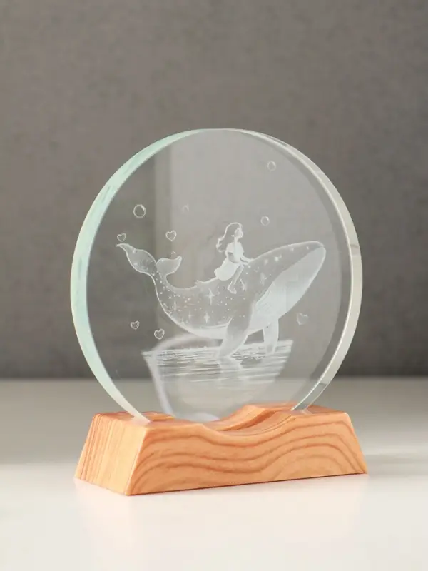 Сувенир стекло свет Сувенир стекло свет "Диск. Девочка и кит" 5хLED d=10 см, USB 10х4х11,4 см
