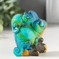 Сувенир полистоун лак "Хамелеон с детёнышем на спине" сине-зелёный 8,5х5,2х8,5 см