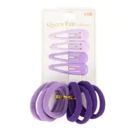 Набор для волос QF &laquo;Мира&raquo;, 12 шт.: 4 невидимки 5 см, 8 резинок 3.5 см, сиреневый