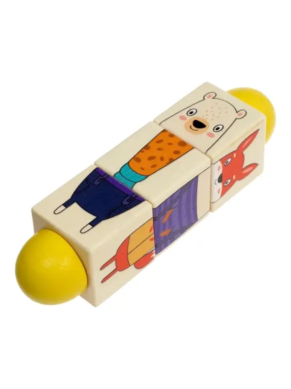 Кубики деревянные на оси  «Животные» , 3 кубика