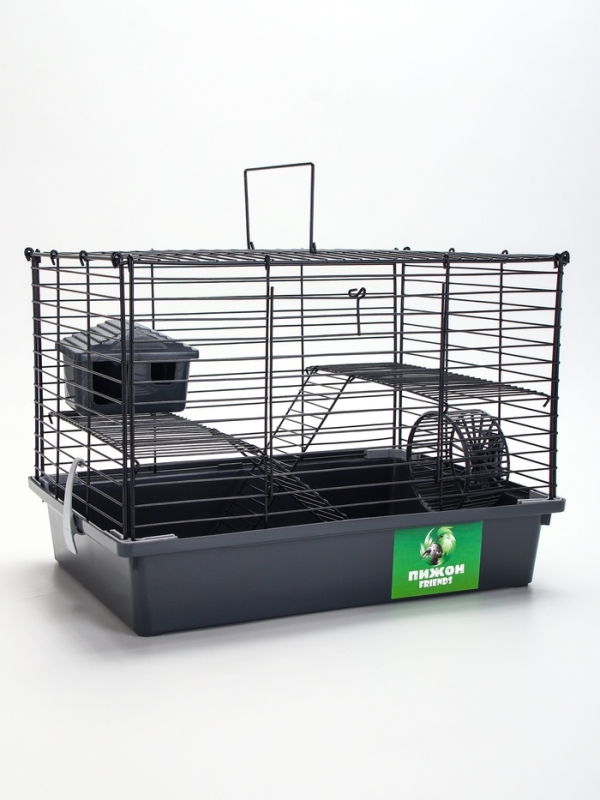 Клетка для грызунов Клетка для грызунов "Пижон" складная, 38 х 27 х 27 (домик, миска, колесо) серая