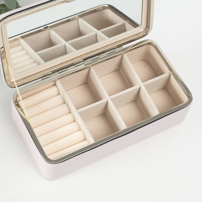 Шкатулка кожзам для украшений Шкатулка кожзам для украшений "Мелкая рябь" бледно розовая 10х18х6 см