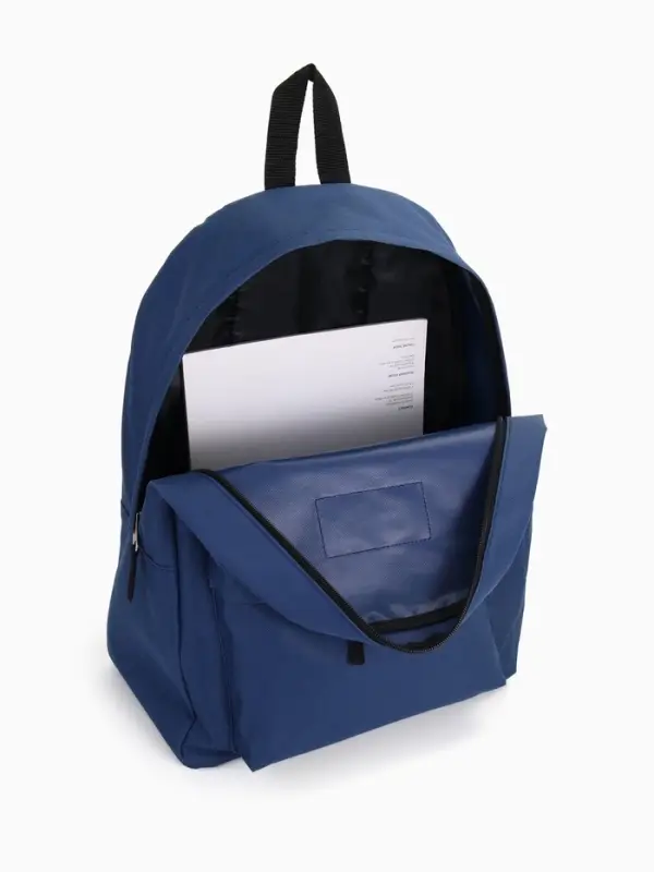 Рюкзак школьный на молнии, с карманом, однотонный, размер 30&times;14&times;41 см, синий