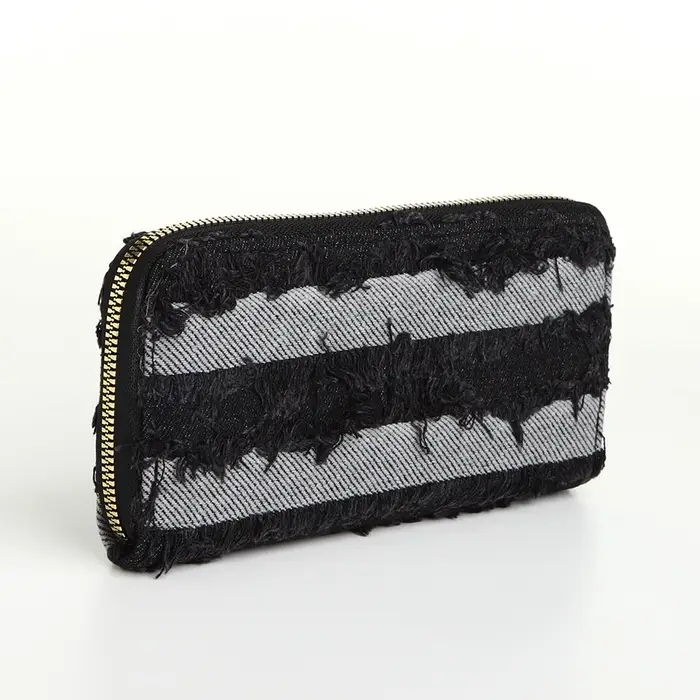 Кошелёк женский на молнии, 20&times;2&times;10 см, джинсовый, в полоску, чёрный