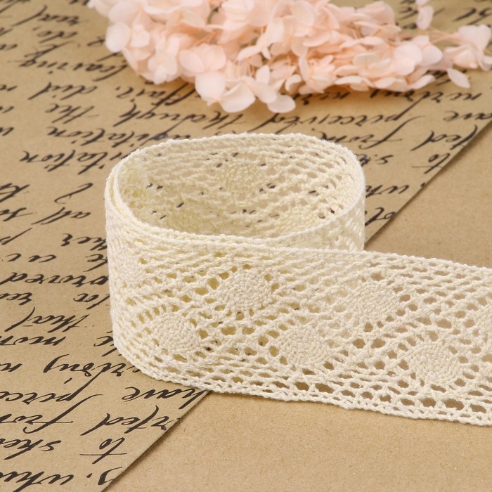 Кружево вязаное, 50 мм × 10 ± 1 м, цвет бежевый Кружево вязаное, 50 мм × 10 ± 1 м, цвет бежевый