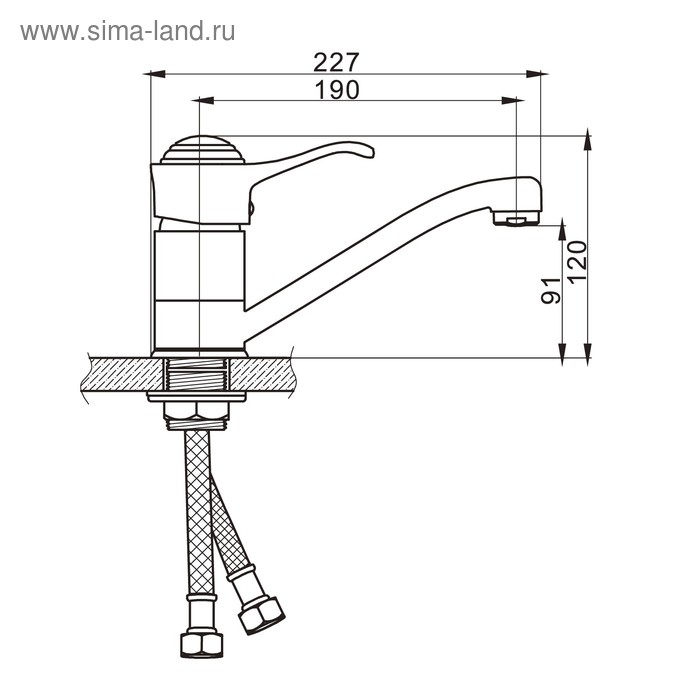 Cмеситель для кухни Accoona A4215, однорычажный, средний излив, с гайкой, латунь, хром Cмеситель для кухни Accoona A4215, однорычажный, средний излив, с гайкой, латунь, хром