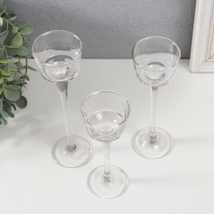 Подсвечник стекло набор 3 шт Подсвечник стекло набор 3 шт "Прозрачность мыслей" высота 15 см, 17,5 см, 20 см прозрачный