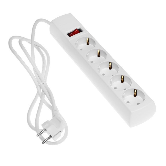 Сетевой фильтр Юнивольт, 5 гнезд, 1.5 м, 10 А, 2200 Вт, с з/к, белый