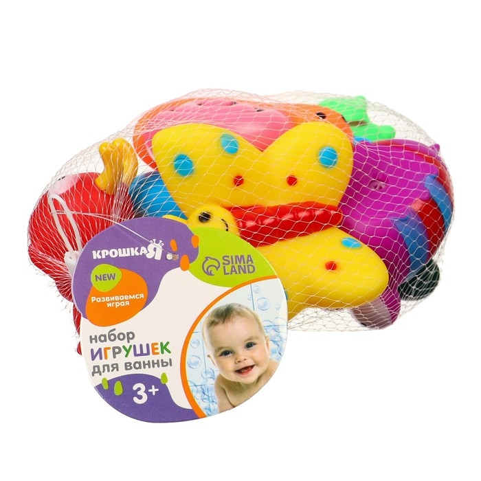 Набор резиновых игрушек для ванны «Букашечки», с пищалкой, 6 шт, Крошка Я