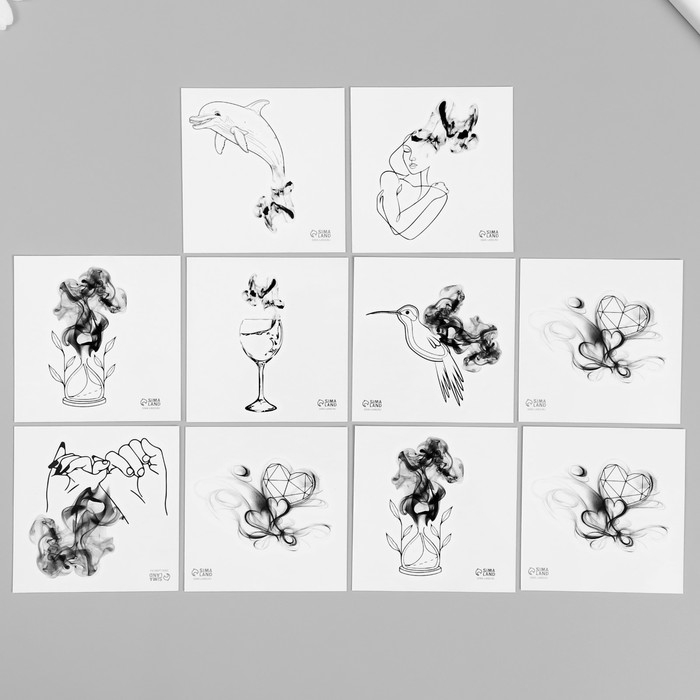 Татуировка на тело чёрная Татуировка на тело чёрная "Чёрнильные" набор 10 шт 6х6 см