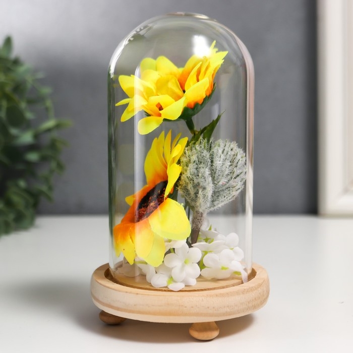 Сувенир текстиль, дерево, стекло  Сувенир текстиль, дерево, стекло "Подсолнухи в колбе" 14,5х8,5х8,5 см