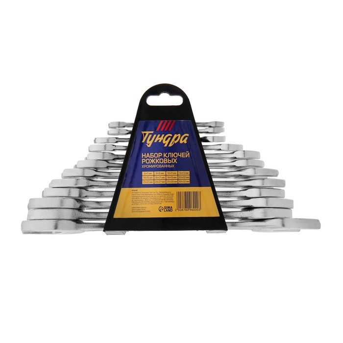 Набор ключей рожковых в холдере ТУНДРА, хромированные, 6 - 32 мм, 12 шт. Набор ключей рожковых в холдере ТУНДРА, хромированные, 6 - 32 мм, 12 шт.