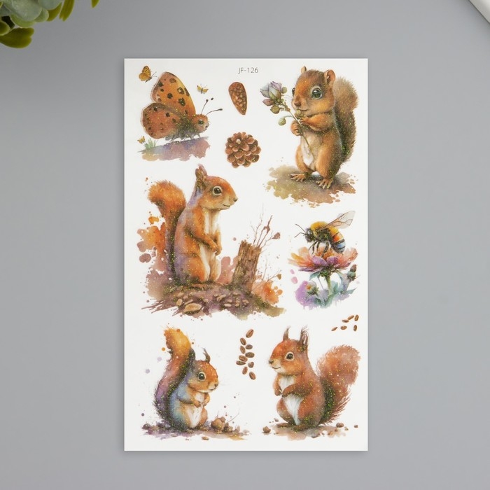 Татуировка на тело фосфорные с блёстками Татуировка на тело фосфорные с блёстками "Бельчонок" 7,5х12 см