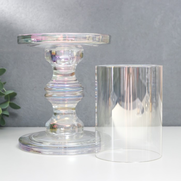 Подсвечник стекло на 1 свечу Подсвечник стекло на 1 свечу "Честность" d-3,5/8,5/10 см радужный прозрачный 11,5х11,5х24 см 78771