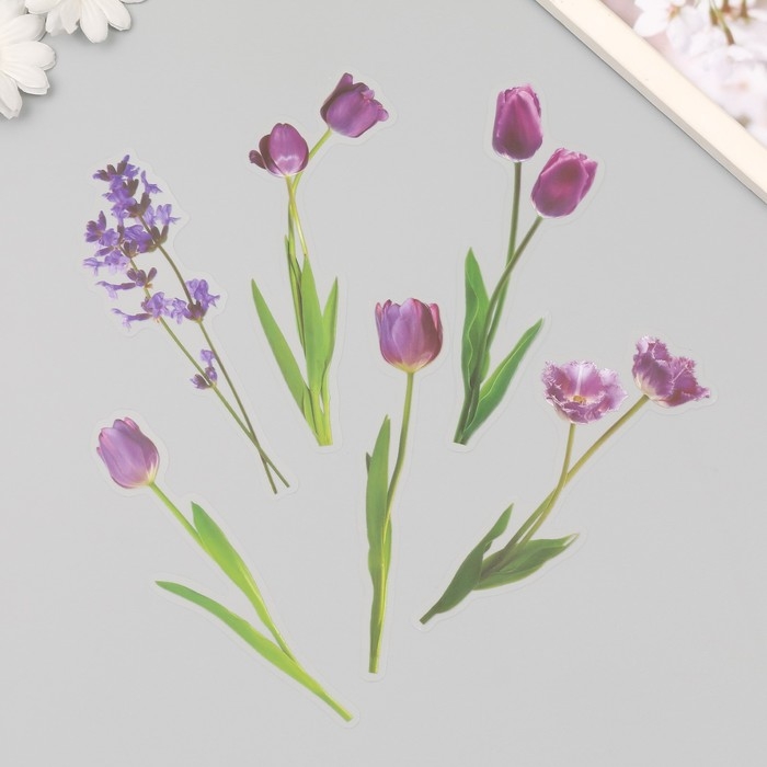 Наклейки пластик Наклейки пластик "Цветы и цитаты. Сиреневые" набор 12 шт 8,5х21,5х0,2 см