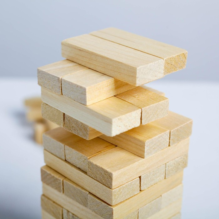 Падающая башня дженга, настольная игра, Падающая башня дженга, настольная игра, "Березка", 54 бруска, 18.5 х 6.5 см