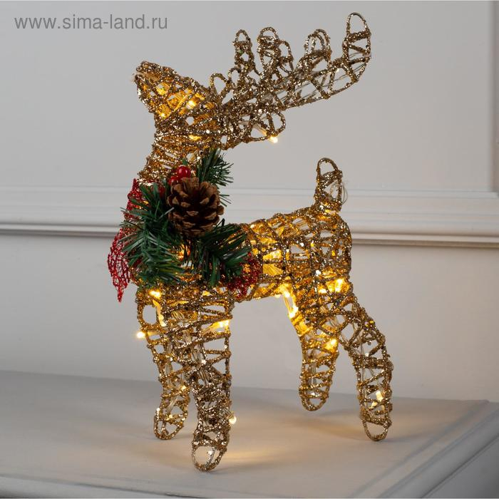 Светодиодная фигура «Олень золотистый» 25 × 30 × 10 см, металл, батарейки ААх3 (не в комплекте), свечение тёплое белое Светодиодная фигура «Олень золотистый» 25 × 30 × 10 см, металл, батарейки ААх3 (не в комплекте), свечение тёплое белое