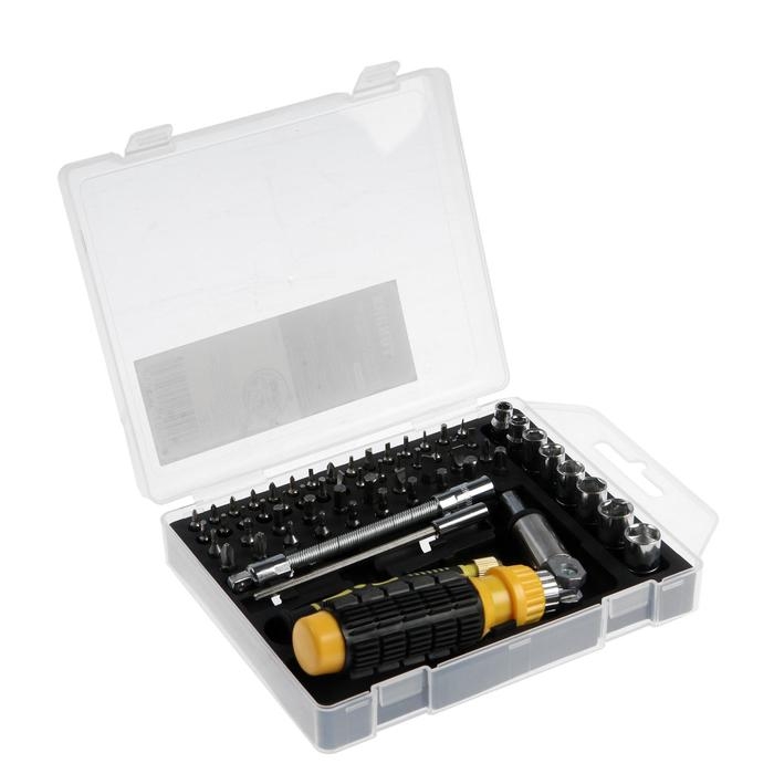 Отвертки с набором бит и торцевых головок ТУНДРА, в кейсе, 5/32 Отвертки с набором бит и торцевых головок ТУНДРА, в кейсе, 5/32", 1/4" 62 предмета