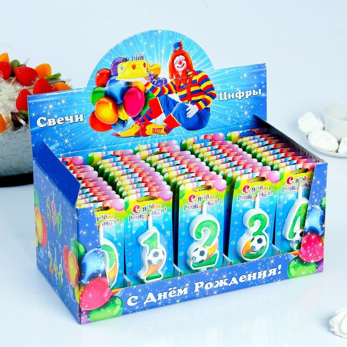 Шоу-бокс со свечами для торта цифры  Шоу-бокс со свечами для торта цифры "Футбол", 10, 2 см, 50 штук