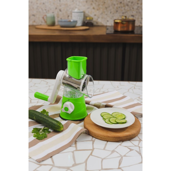 Овощерезка механическая Доляна Mandoline Slicer, 3 насадки, цвет зелёный Овощерезка механическая Доляна Mandoline Slicer, 3 насадки, цвет зелёный