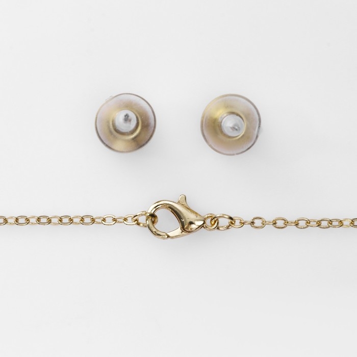 Гарнитур 2 предмета: серьги, кулон «Сердце» леди, цвет розово-белый в золоте, 48 см