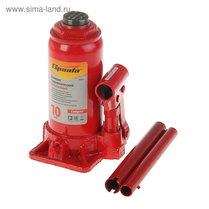 Домкрат гидравлический SPARTA Compact, 10 т, бутылочный, подъем 190–370 мм Домкрат гидравлический SPARTA Compact, 10 т, бутылочный, подъем 190–370 мм