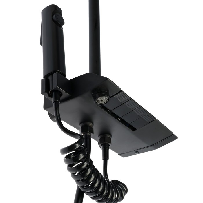 Душевая система ZEIN Z3897, верхняя и ручкая лейка, ПВХ шланг, экран температуры, черная Душевая система ZEIN Z3897, верхняя и ручкая лейка, ПВХ шланг, экран температуры, черная