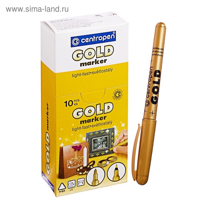 Маркер перманентный для декора 3.8 мм Centropen 2690, линия 1,5 -3,0 мм, цвет золотой Маркер перманентный для декора 3.8 мм Centropen 2690, линия 1,5 -3,0 мм, цвет золотой