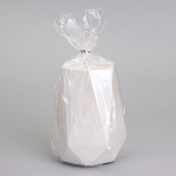 Свеча  Свеча "Ваза. Мрамор" в подсвечнике из гипса с гранями,7х10см,белый перламутр