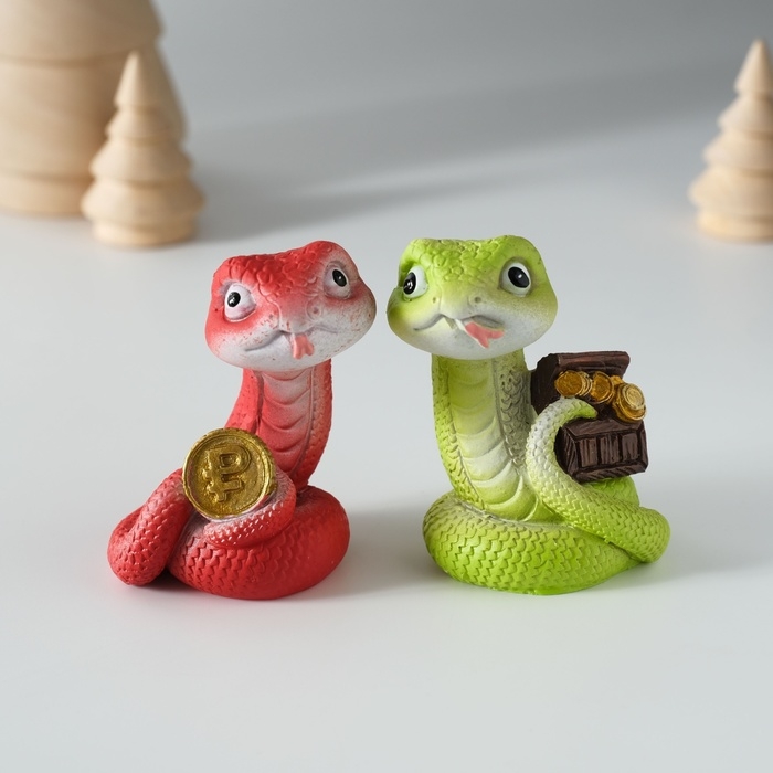 Сувенир полистоун Сувенир полистоун "Змейка с символом богатства" МИКС 4х3,5х6,5 см