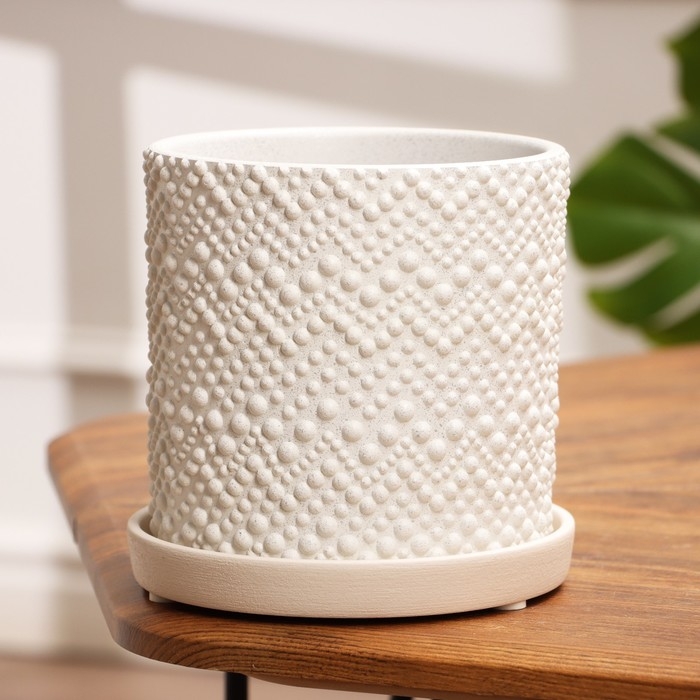 Горшок цветочный Горшок цветочный "Бисер" белый цилиндр №2, 1,8 л
