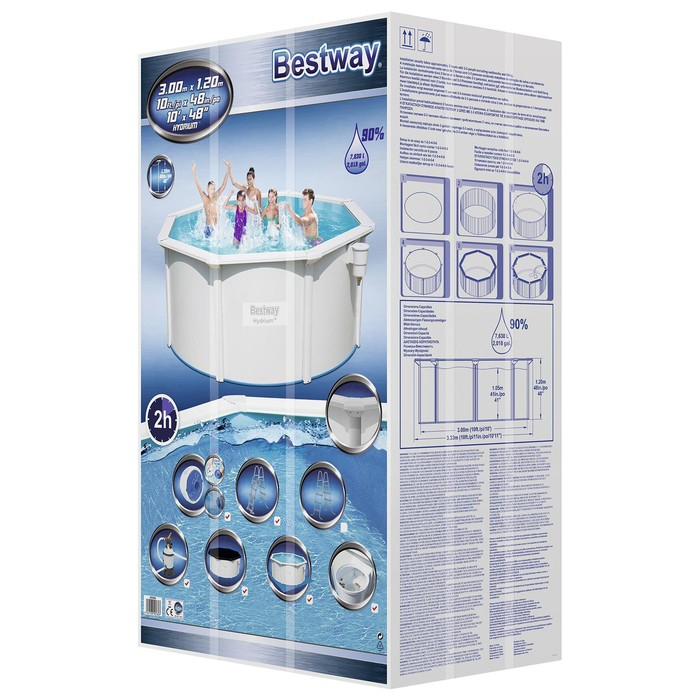 Бассейн стальной Hydrium, 300 х 120 см, песчаный фильтр-насос, лестница, подстилка, тент, 56566 Bestway Бассейн стальной Hydrium, 300 х 120 см, песчаный фильтр-насос, лестница, подстилка, тент, 56566 Bestway