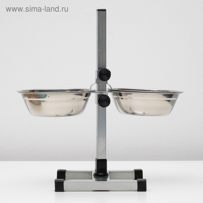Подставка с мисками, 2 х 700 мл, высота 40 см, разборная с верхним фиксатором, хром Подставка с мисками, 2 х 700 мл, высота 40 см, разборная с верхним фиксатором, хром
