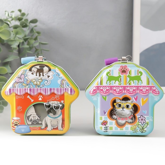 Копилка металл Копилка металл "Будка с животным" МИКС 9х10х5 см