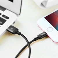 Кабель Hoco X14, Lightning - USB, 2.4 А, 1 м, быстрая зарядка, оплётка нейлон, чёрный