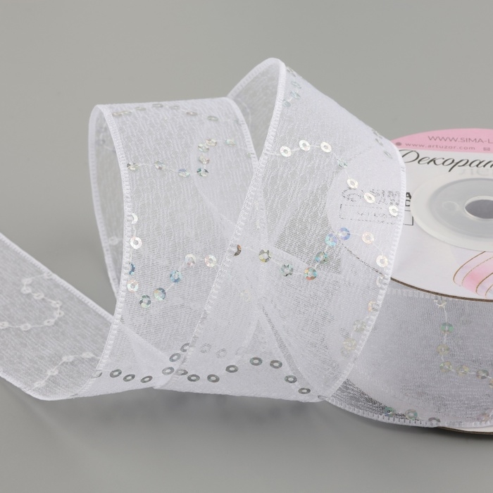 Лента декоративная «Пайетки», 40 мм, 9 ± 0,5 м, цвет белый №1 Лента декоративная «Пайетки», 40 мм, 9 ± 0,5 м, цвет белый №1