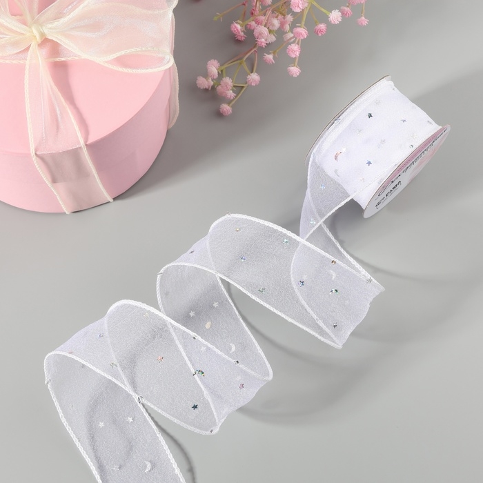 Лента капроновая «Волна», с блёстками, 50 мм, 9 ± 1 м, цвет белый Лента капроновая «Волна», с блёстками, 50 мм, 9 ± 1 м, цвет белый