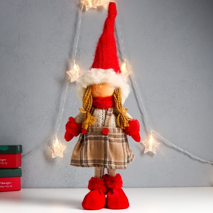 Кукла интерьерная Кукла интерьерная "Девочка в клетчатом сарафане с пуговками" 52х15х10 см