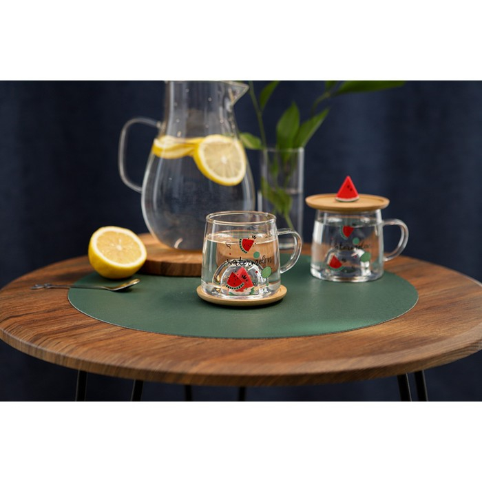 Кружка стеклянная с деревянной крышкой «Арбузик», 300 мл