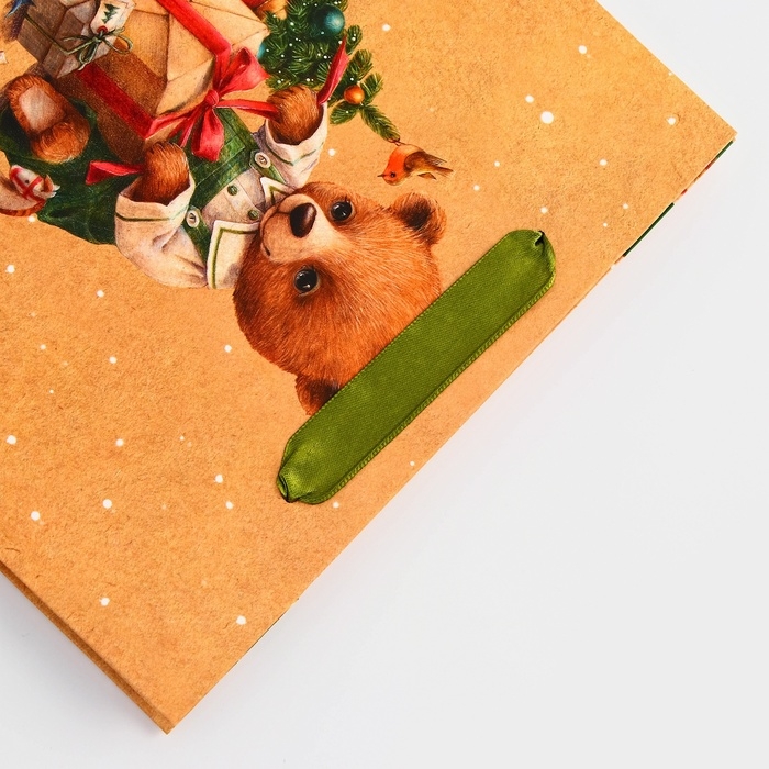 Пакет подарочный новогодний ламинированный "Милый мишка", 23 х 17,8 х 9,8 см.