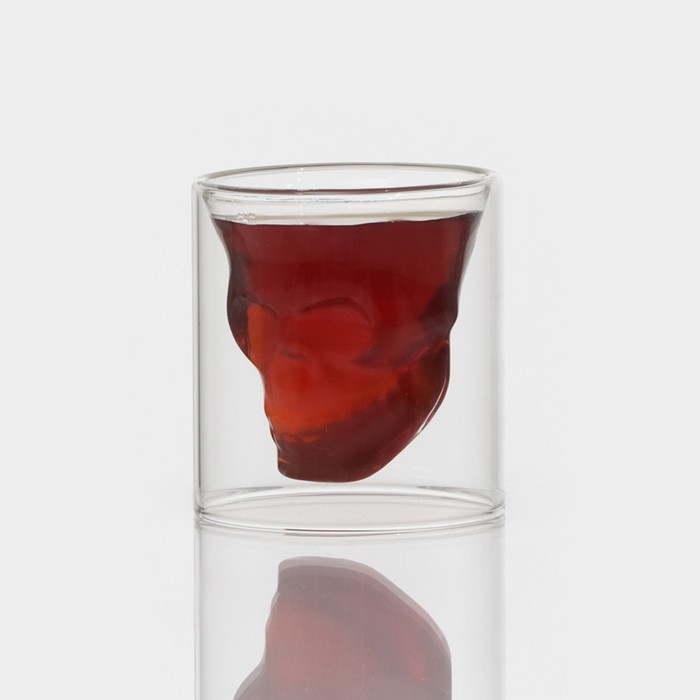 Стопка - шот стеклянный с двойными стенками «Череп. Хэллоуин», 70 мл, 7×7 см Стопка - шот стеклянный с двойными стенками «Череп. Хэллоуин», 70 мл, 7×7 см