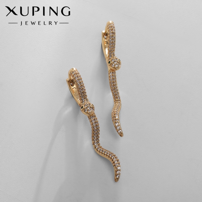 Серьги со стразами XUPING змея, сладострастие, цвет белый в золоте Серьги со стразами XUPING змея, сладострастие, цвет белый в золоте