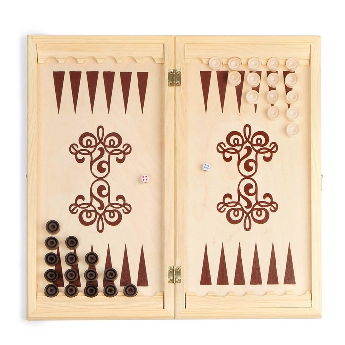 Нарды деревянные большие, настольная игра Нарды деревянные большие, настольная игра "Узор", 40 х 40 см, с полем для игры в шашки