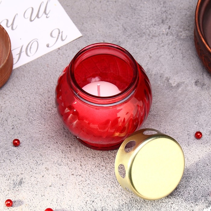 Свеча парафиновая поминальная в стеклянном подсвечнике Свеча парафиновая поминальная в стеклянном подсвечнике