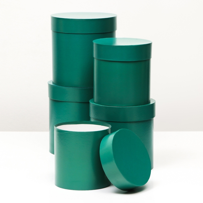 Набор круглых коробок  5 в 1 глянец Изумруд , 20*20,19*19,18*18,16*16,15*15