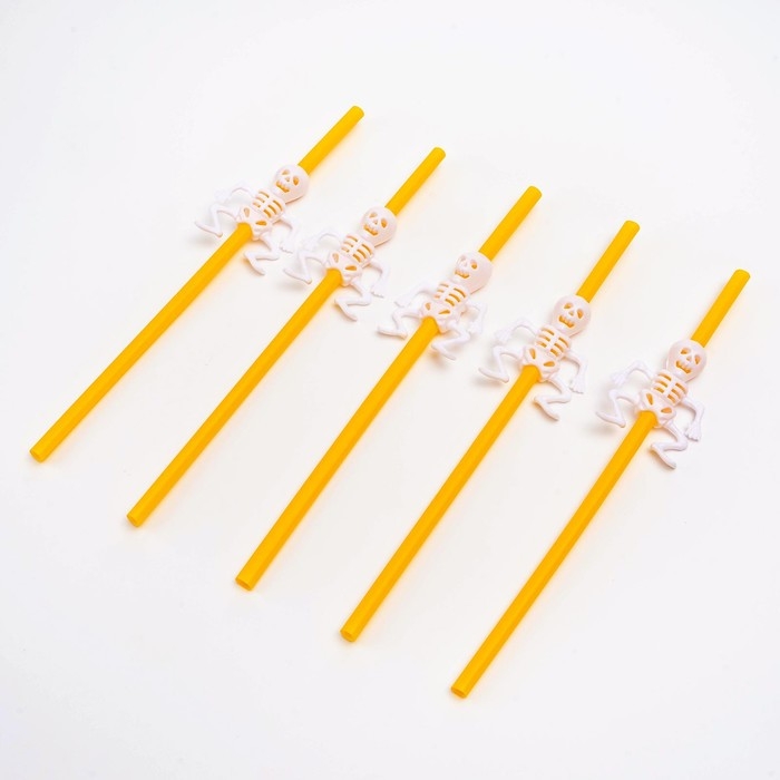 Трубочки для коктейля «Скелет», цвет оранжевый, набор 5 шт. Трубочки для коктейля «Скелет», цвет оранжевый, набор 5 шт.